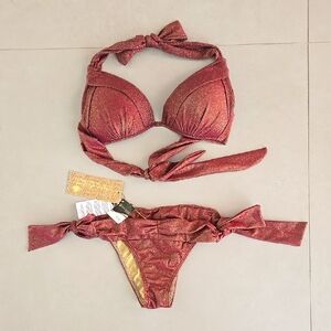 NWT! Agua De Coco Bikini Swimwear Set in Shimmering Red